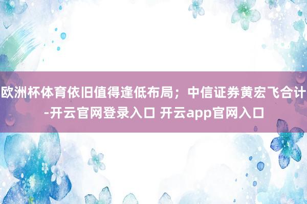 欧洲杯体育依旧值得逢低布局；中信证券黄宏飞合计-开云官网登录入口 开云app官网入口